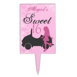 Pink and Black Sweet 16 Personalized Cake Topper