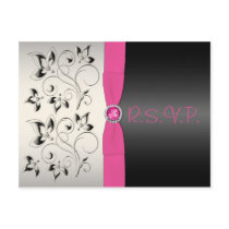 Pink and Black Sweet 16 RSVP Postcard