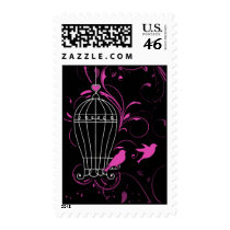 Pink and Black Swirly Fanciful Birdcage Postage stamps