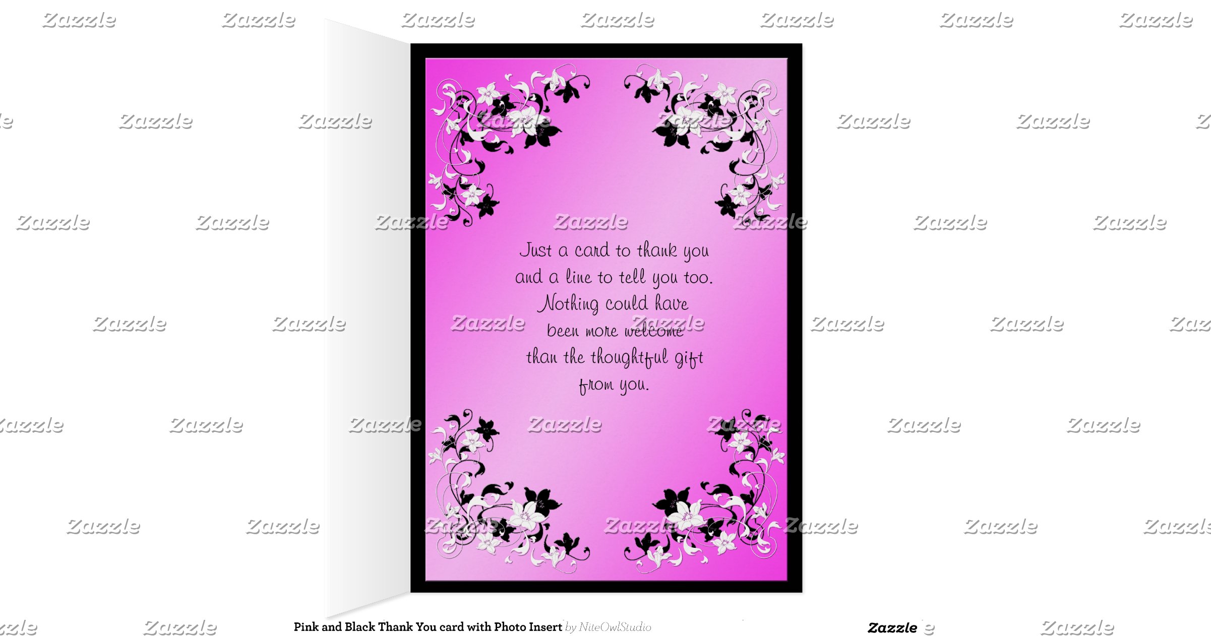 thank you card inserts pink and black thank you card with photo insert card zazzle