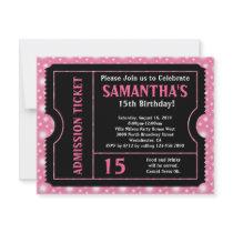 Pink and Black Ticket Invitation, Any Age
