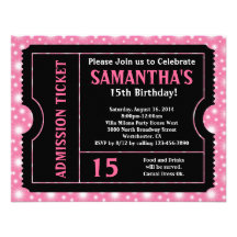 Pink and Black Ticket Invitation, Any Age