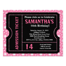 Pink and Black Ticket Invitation, Any Age