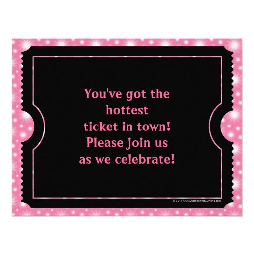 Pink and Black Ticket Invitation, Any Age