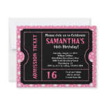 Pink and Black Ticket, Sweet 16 or Any Age Personalized Announcements