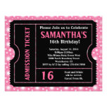 Pink and Black Ticket, Sweet 16 or Any Age Personalized Announcements
