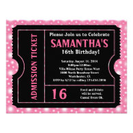 Pink and Black Ticket, Sweet 16 or Any Age Personalized Announcements
