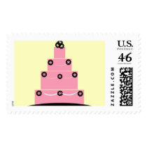 PINK AND BLACK WEDDING CAKE POSTAGE STAMPS