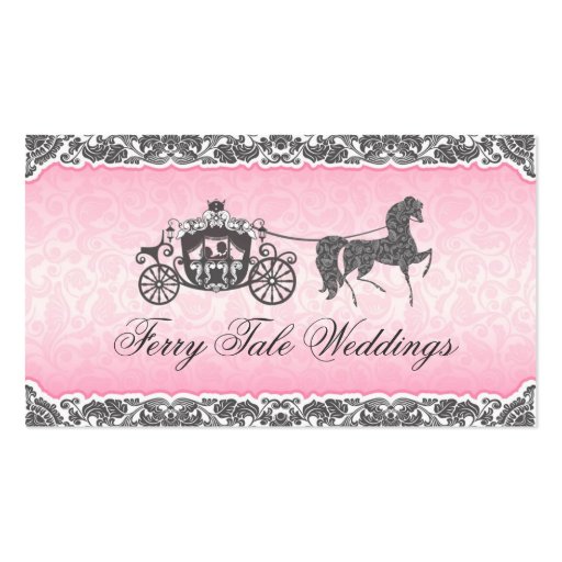 Pink And Black Wedding Horse & Carriage Business Card (front side)