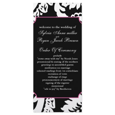 pink and black Wedding program Rack Card Template
