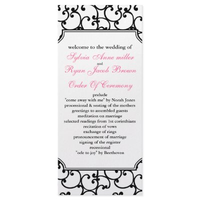 pink and black Wedding program Full Color Rack Card