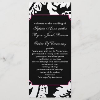 pink and black Wedding program rackcard