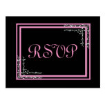 Pink and Black Wedding RSVP Postcard postcards