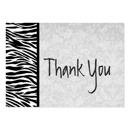 Pink and Black Zebra and Damask Wedding Thank You Business Card Template (front side)