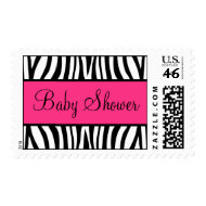 Pink and Black Zebra Baby Shower zazzle_stamp