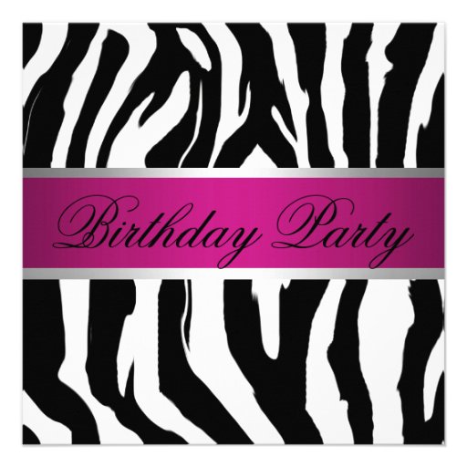 Pink and Black Zebra Birthday Party Invitation