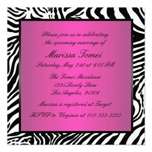 Pink and Black Zebra Bridal Shower Invite