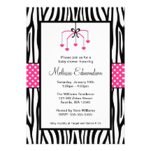 Pink and Black Zebra Heart Mobile Baby Shower Invite