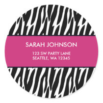 Pink and Black Zebra Pattern Custom Address Label Round Stickers