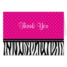Pink and Black Zebra Polka Dot Thank You Card
