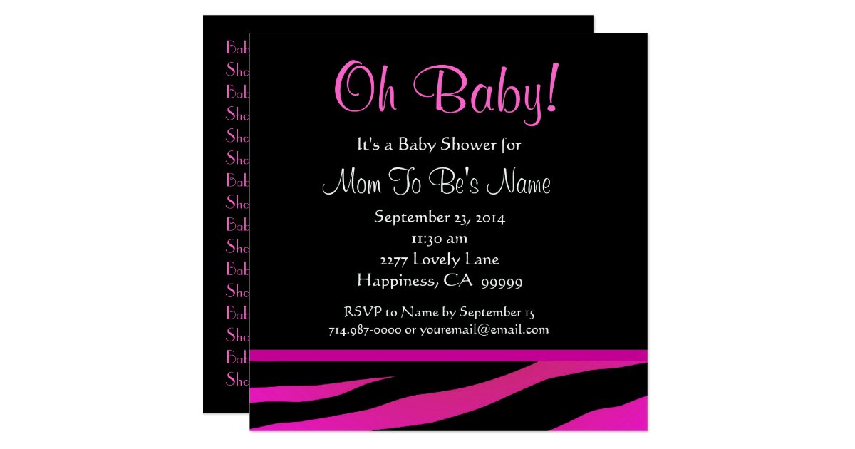 Pink and Black Zebra Print Baby Shower Card | Zazzle