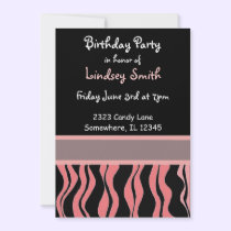 Pink and Black Zebra Print Birthday Invitation