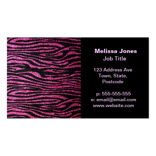 Pink and Black Zebra Print bling (faux glitter) Business Card Templates