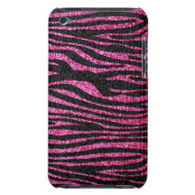 Pink and Black Zebra Print bling (faux glitter) Barely There iPod Case
