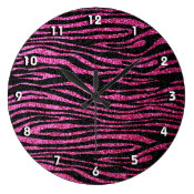 Pink and Black Zebra Print bling (faux glitter) Wall Clocks