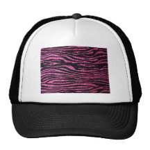 Pink and Black Zebra Print bling (faux glitter) Hats