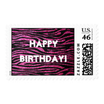 Pink and Black Zebra Print bling (faux glitter) Postage