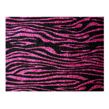 Pink and Black Zebra Print bling (faux glitter) Post Cards