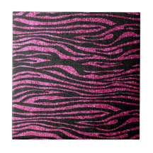 Pink and Black Zebra Print bling (faux glitter) Ceramic Tiles