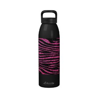 Pink and Black Zebra Print bling (faux glitter) Reusable Water Bottle