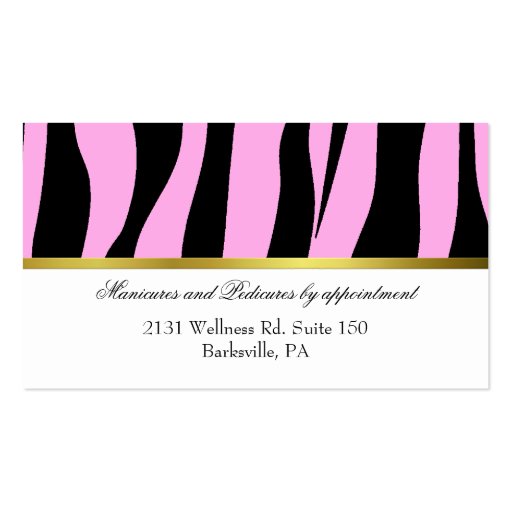 Pink and Black Zebra Print Business Card (back side)