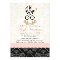 Pink and Black Zebra Print Carriage Baby Shower invitations