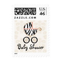 Pink and Black Zebra Print Carriage Baby Shower stamps