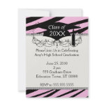 pink and black zebra print graduation announcement