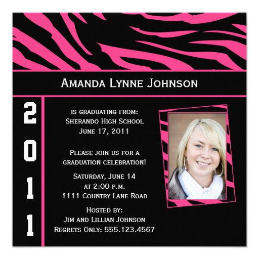 Pink and Black Zebra Print Graduation Invitation