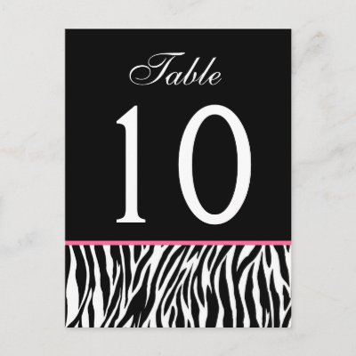 Pink and Black Zebra  Wedding Table Number Card Postcards