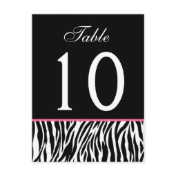 Pink and Black Zebra Wedding Table Number Card postcard