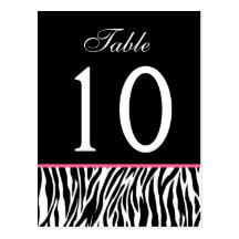 Pink and Black Zebra  Wedding Table Number Card Postcards