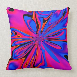 Pink and blue abstract flower pillow