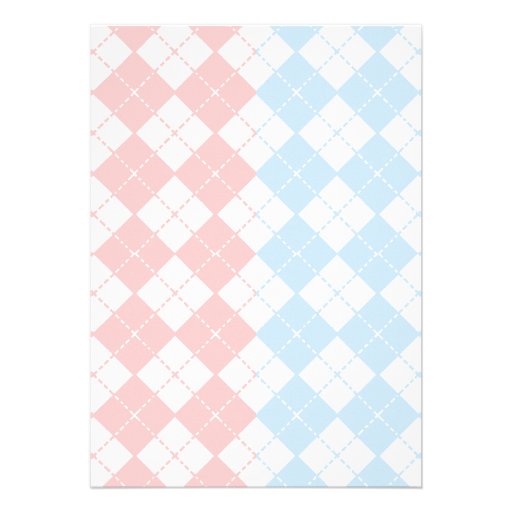 Pink and Blue Argyle Monogrammed Twins Baby Shower Cards