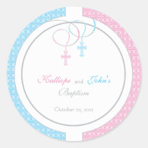 Pink and Blue Baptism Favor Sticker