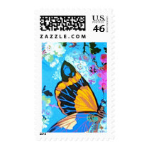 Pink and Blue Butterfly Line Postage Stamps