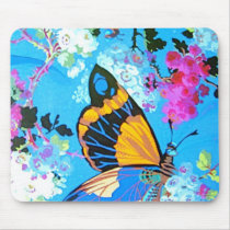 Pink and Blue Butterfly Mousepad