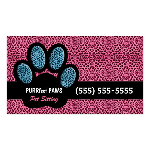 Pink and Blue Cheetah Print Custom Paw Pet Sitter Business Card Template (front side)