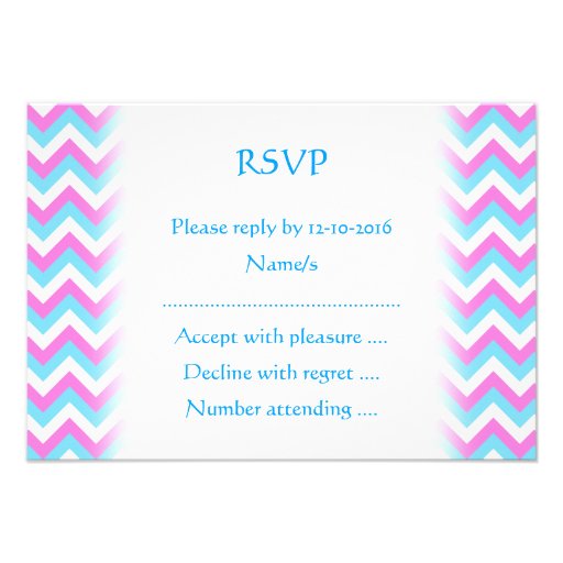 Pink and Blue Chevron Zig Zag Stripes. Personalized Announcements