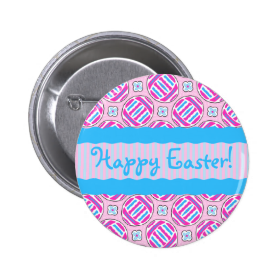 Pink and Blue Colorful Easter Eggs and Flowers 2 Inch Round Button